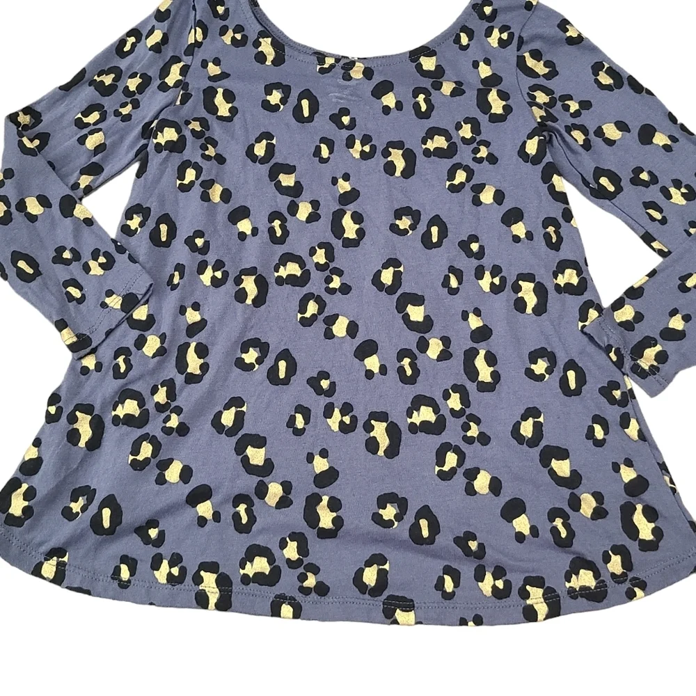 Old Navy Girls XS 5 Gray Gold Leopard Pattern Long Sleeve High Low Blouse